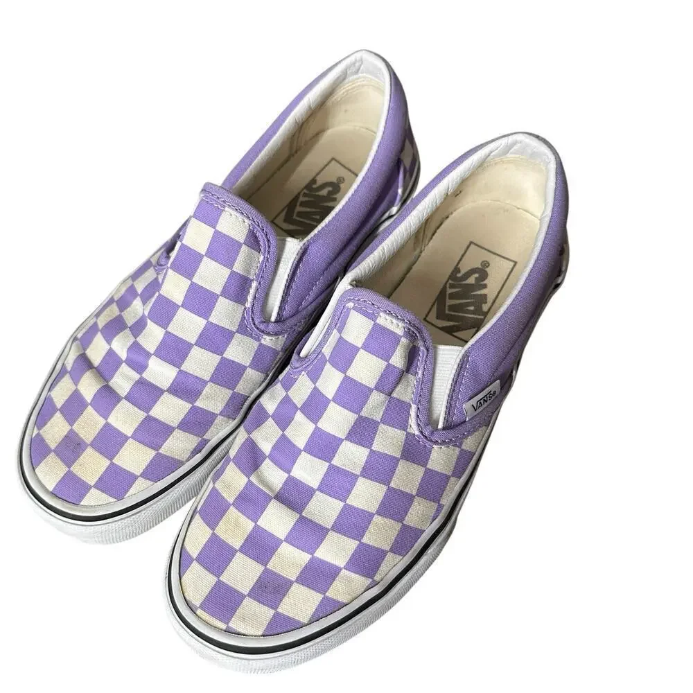 Vans Blue Checker Slip on Skate Walking Sneaker Shoes size 7 womens